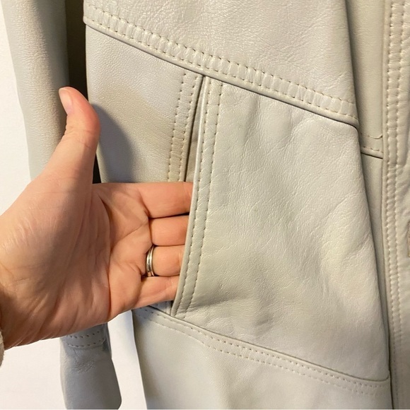 Vintage Fur Trimmed Opera Coat Gray Leather Silver Fox Jacket MobWife Womens S/M - Picture 5 of 13